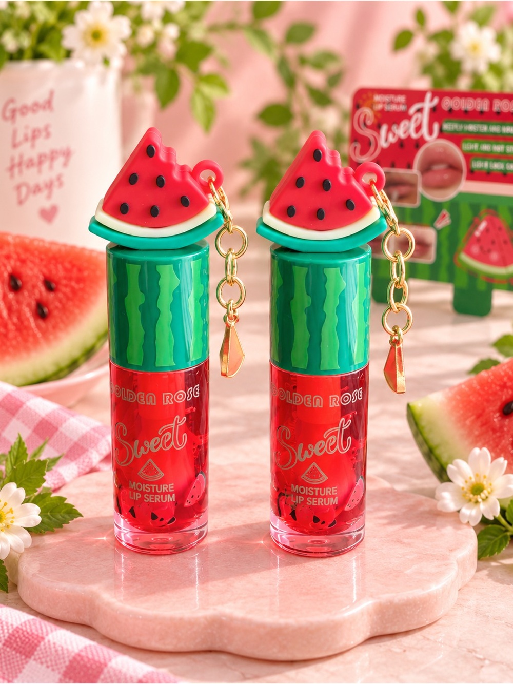 Watermelon Moisture Lip Serum Keychain Charm Duo Set of 2